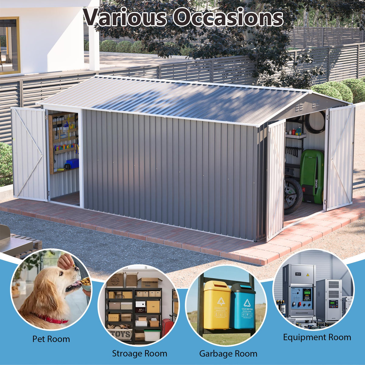 10x14 FT Light Gray Metal Storage Shed Q7623
