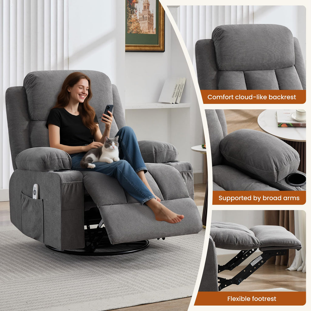 Swivel Rocker Recliner Chair with Massage and Heat X837