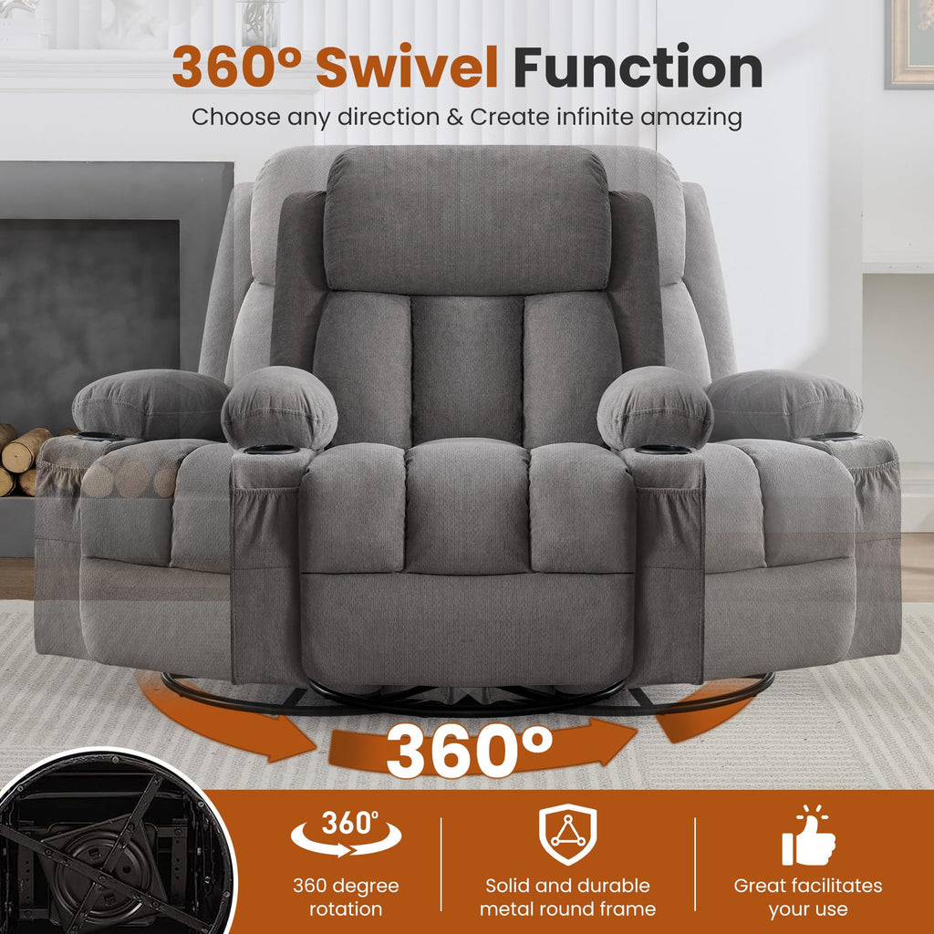 Swivel Rocker Recliner Chair with Massage and Heat X837