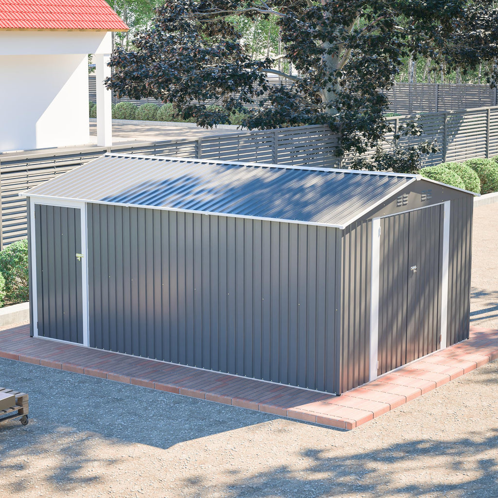 10x14 FT Light Gray Metal Storage Shed Q7623
