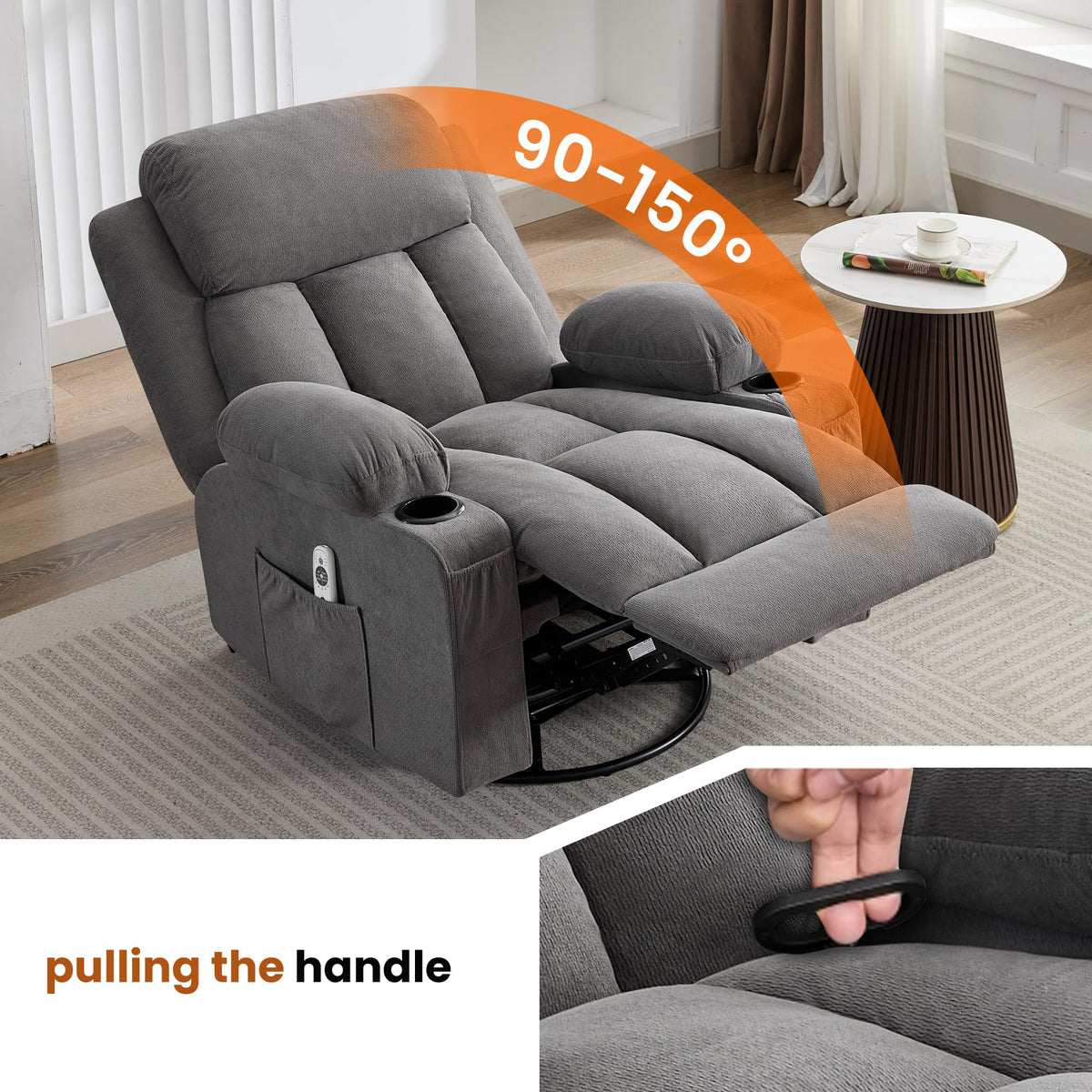 Swivel Rocker Recliner Chair with Massage and Heat X837